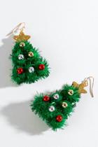 Francesca's Tacky Pom Christmas Tree Earrings - Green