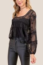 Francesca Inchess Polly Peasant Sleeve Embroidered Blouse - Black