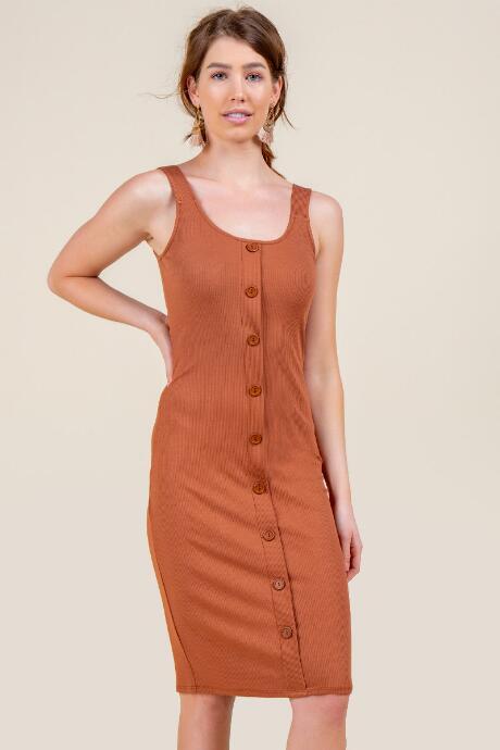 Francesca's Dakota Big Button Midi Dress - Tortoise
