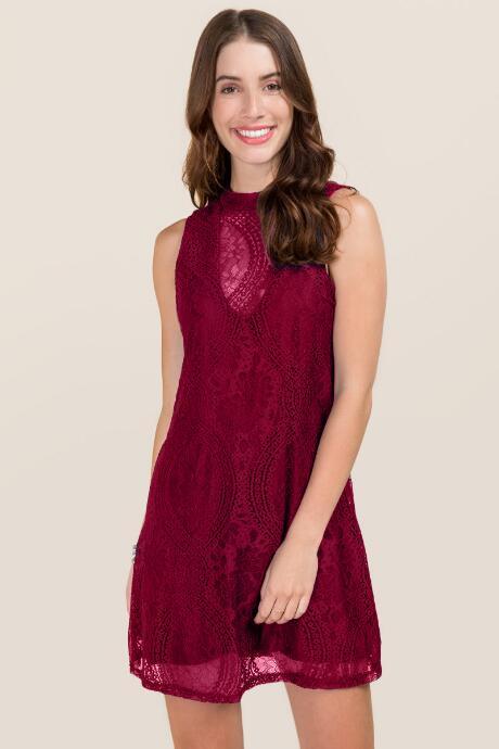 Francesca's Verlinda Lace Gigi Shift Dress - Burgundy