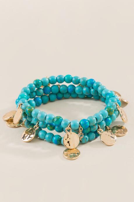 Francesca's Thea Gold Coin Bracelet In Turquoise - Turquoise