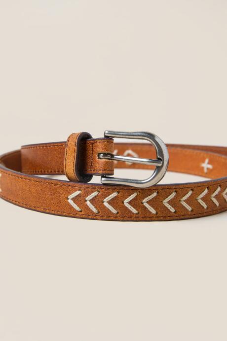 Francescas Teigan Embroidered Leather Belt In Cognac - Cognac