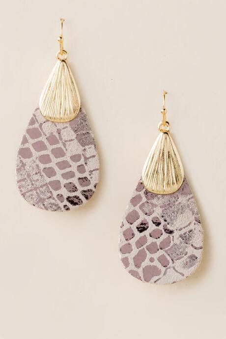 Francesca's Tonya Leather Print Teardrop Earrings - Gray