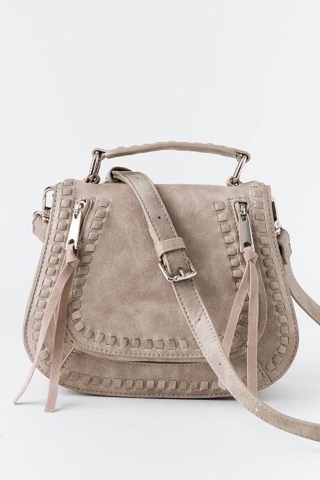 Francesca's Liv Whipstitch Top Handle Crossbody - Light Gray