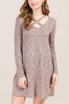 Alya Lula X Neck Marled Hacci Knit Dress - Pink