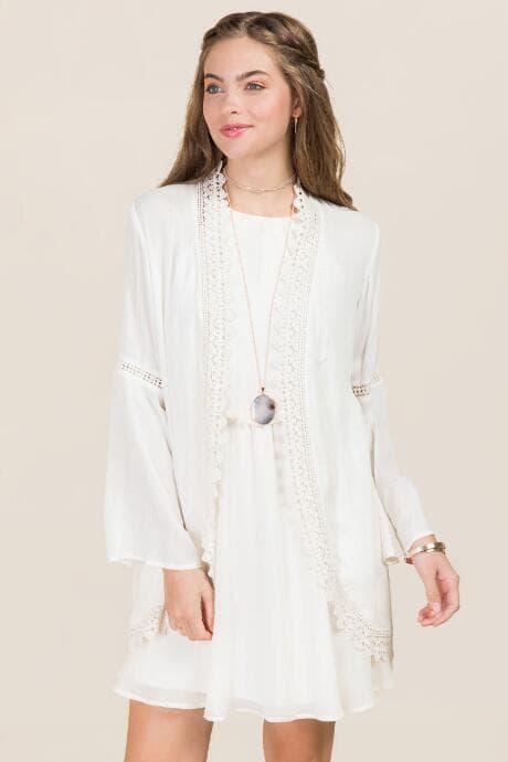 Blue Rain Brio Bell Sleeve Crochet Kimono - Ivory