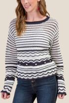 Francesca's Daisy Multi-stripe Pullover Sweater - Ivory