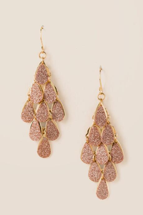 Francesca's Hazel Glitter Chandelier Earring - Rose/gold