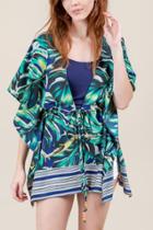 Francesca's Gianna Palm Leaves Kimono - Forest