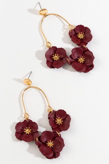 Francesca's Celina Flower Chandelier Earrings - Burgundy