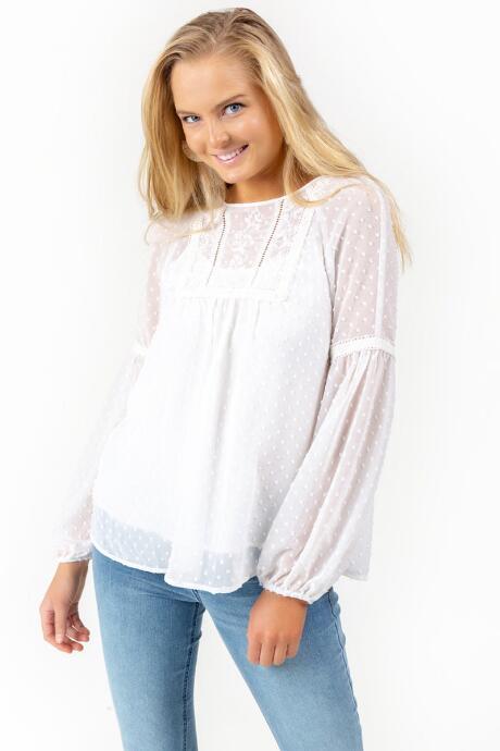 Francesca's Emory Embroidered Swiss Dot Blouse - White