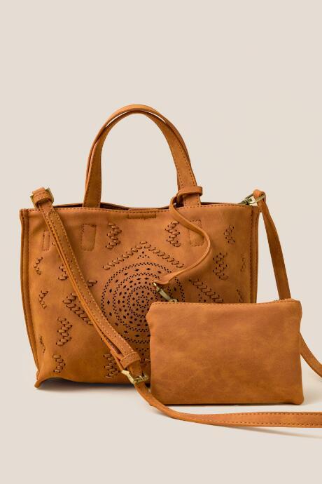 Francesca's Sophie Medallion Perforated Mini Tote - Cognac