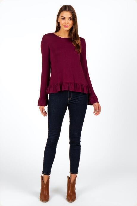 Francesca's Vinnie Peplum Top - Wine