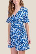 Francesca's Ashley Floral Wrap Dress - Blue