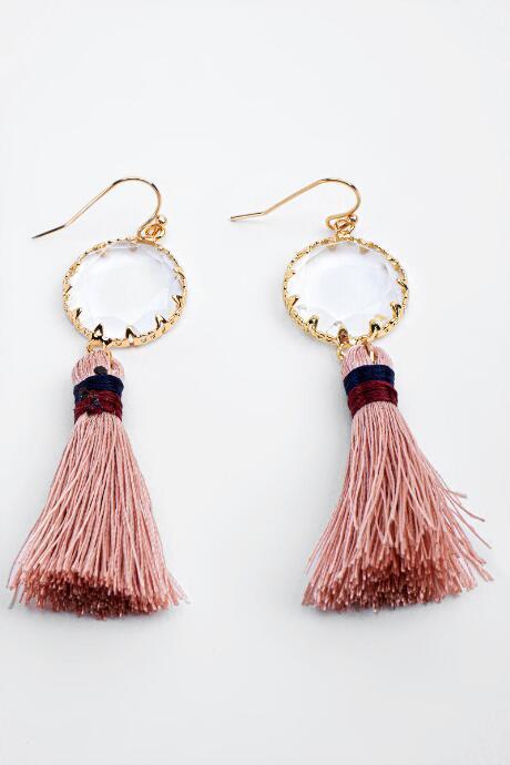 Francesca's Sherlyn Crystal Drop Tassel Earrings - Mauve