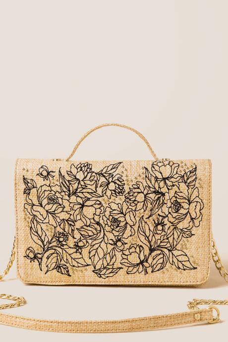 Francescas Sarinna Embroidered Clutch Crossbody - Natural