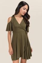 Mi Ami Julianna Cold Shoulder Wrap Dress - Olive