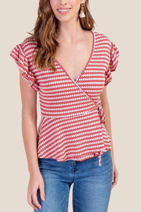 Francesca's Gina Flutter Sleeve Wrap Top - Red
