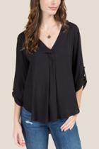 Francesca's Talya V Neck Pleated Front Top - Black