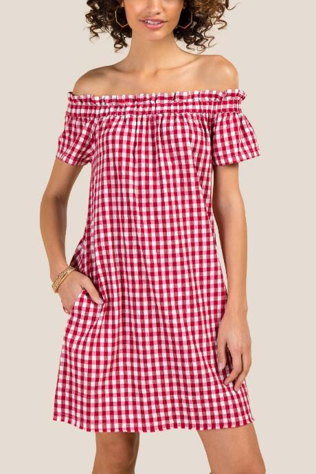 Francesca Inchess Sukie Off The Shoulder Gingham Shift Dress - Red