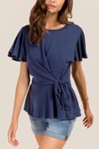 Francesca's Emmy Asymmetrical Side Tie Wrap Top - Navy