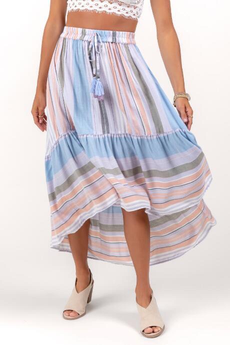 Francesca's Bradlee Striped Hi-lo Skirt - Blue
