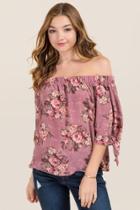 Blue Rain Fanny Tie Sleeve Floral Off The Shoulder Top - Mauve