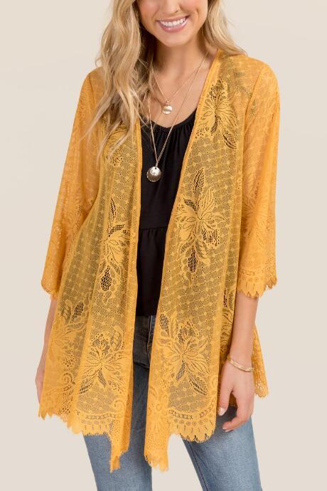 Mi Ami Carleigh Scalloped Lace Kimono - Marigold