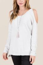 Blue Rain Catrina Cold Shoulder Chenille Pullover Sweater - Ivory
