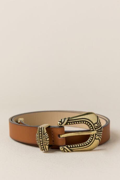 Francesca's Marfa Engraved Detail Belt - Cognac