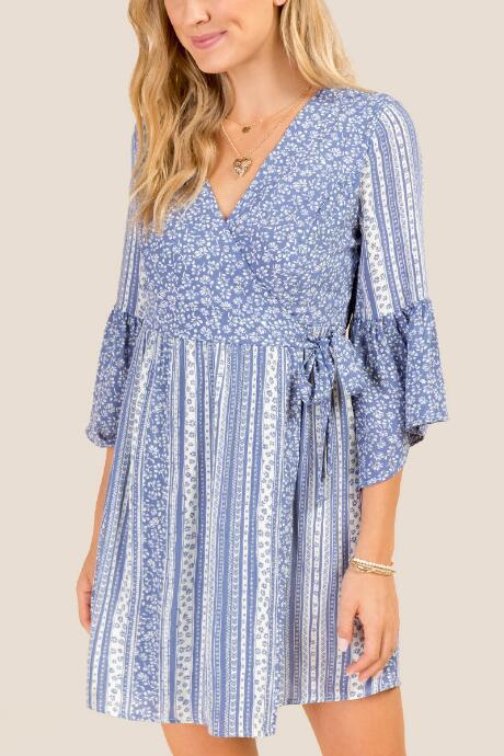 Francesca's Jane Floral Wrap Dress - Indigo