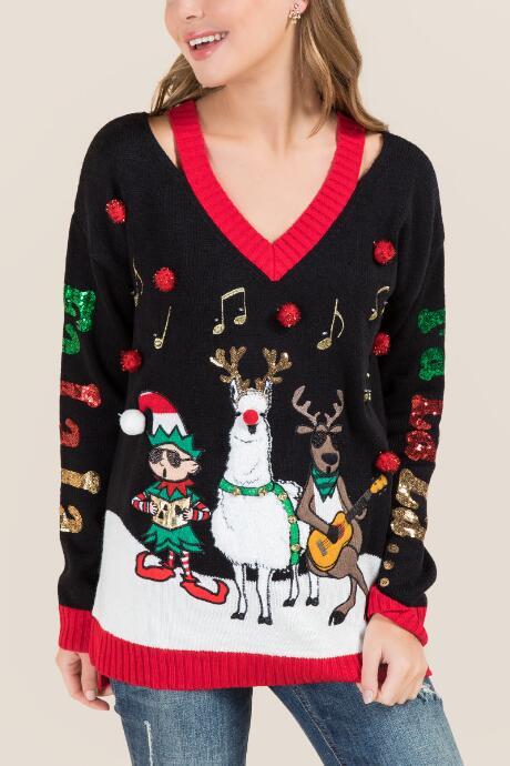 Francescas Critter Band Tacky Light Up Sweater - Black