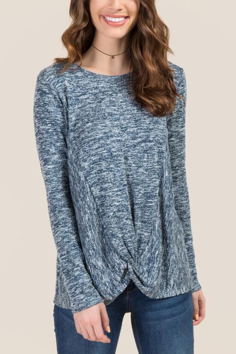 Francesca's Ryder Cozy Knot Front Top - Navy
