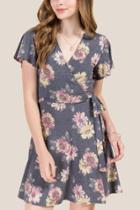 Francesca's Sandi Floral Knit Wrap Dress - Navy