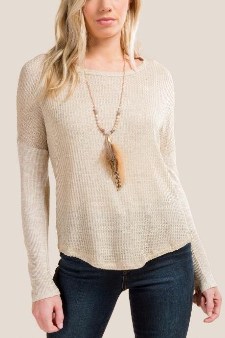 Francesca's Ravenna Waffle Knit Top - Heather Oat
