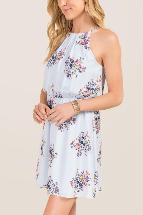 Francesca Inchess Nia Floral Halter A-line Dress - Light Blue