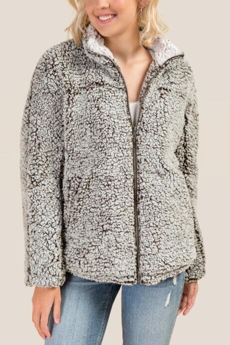 Francesca's Luna Full Zip Wubby Jacket - Dark Olive