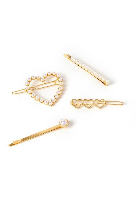 Francesca's Patty Pearl Heart Bobby Pins - Gold