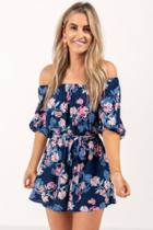 Francesca's Darcy Open Back Floral Romper - Navy