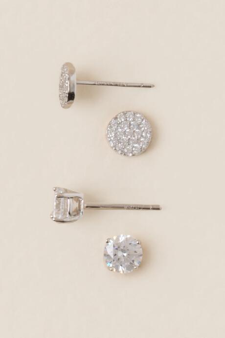 Francesca's Kacey Cubic Zirconia Stud Earring Set - Silver