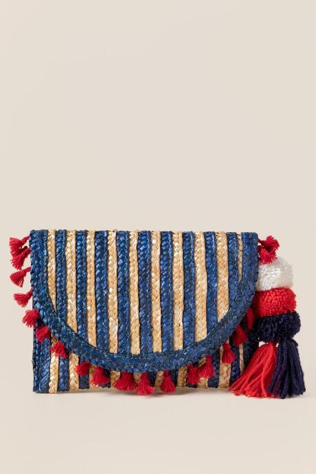 Francescas Corina Straw Tassel Clutch In Navy - Navy