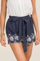 Mi Ami Carissa Floral Embroidery Soft Shorts - Navy