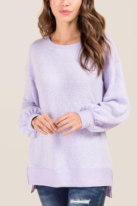 Francesca's Trista Poet Sleeve Hacci Top - Orchid