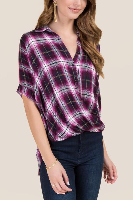 Francesca's Kayleigh Short Sleeve Surplus Button Down - Burgundy