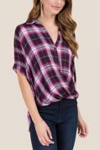 Francesca's Kayleigh Short Sleeve Surplus Button Down - Burgundy