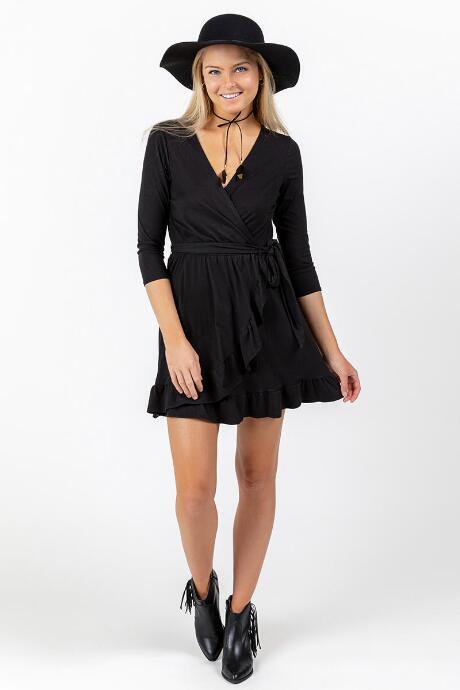 Francesca's Katarine Ruffle Wrap Dress - Black