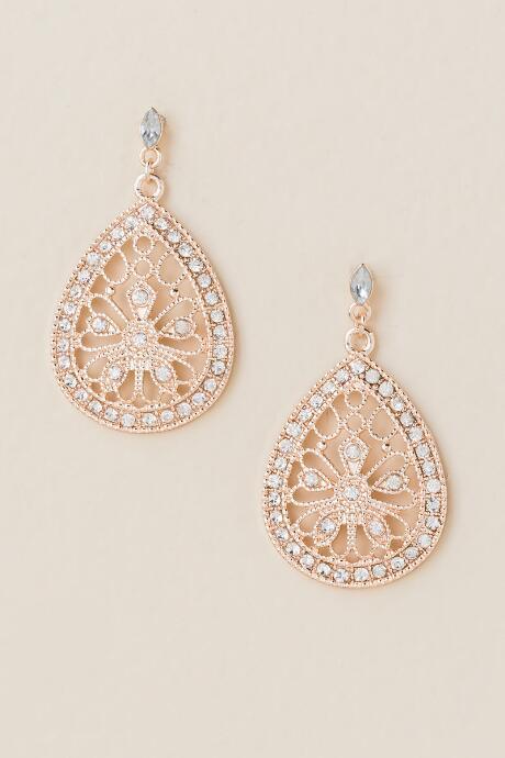 Francesca's Jamila Filigree Teardrop Earring - Rose/gold
