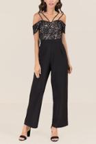 Francescas Clary Cold Shoulder Lace Jumpsuit - Black