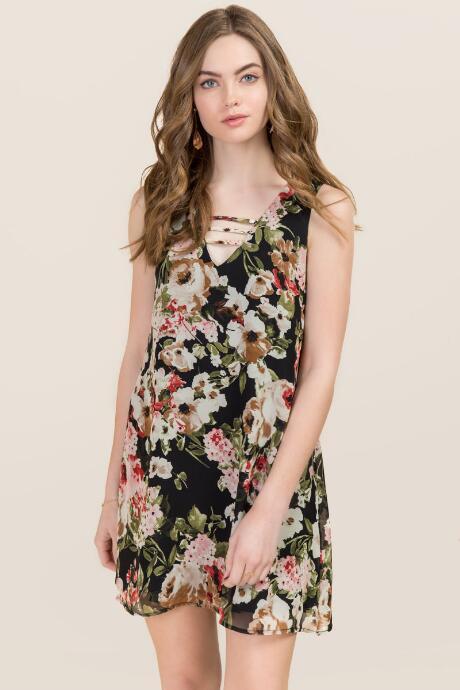 Francesca's Britta Floral Shift Dress - Black