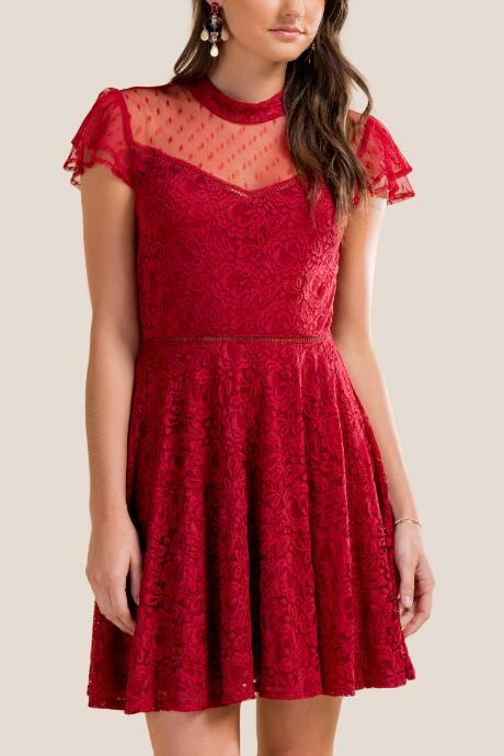 Francesca Inchess Joelle Lace Sweetheart Dress - Brick